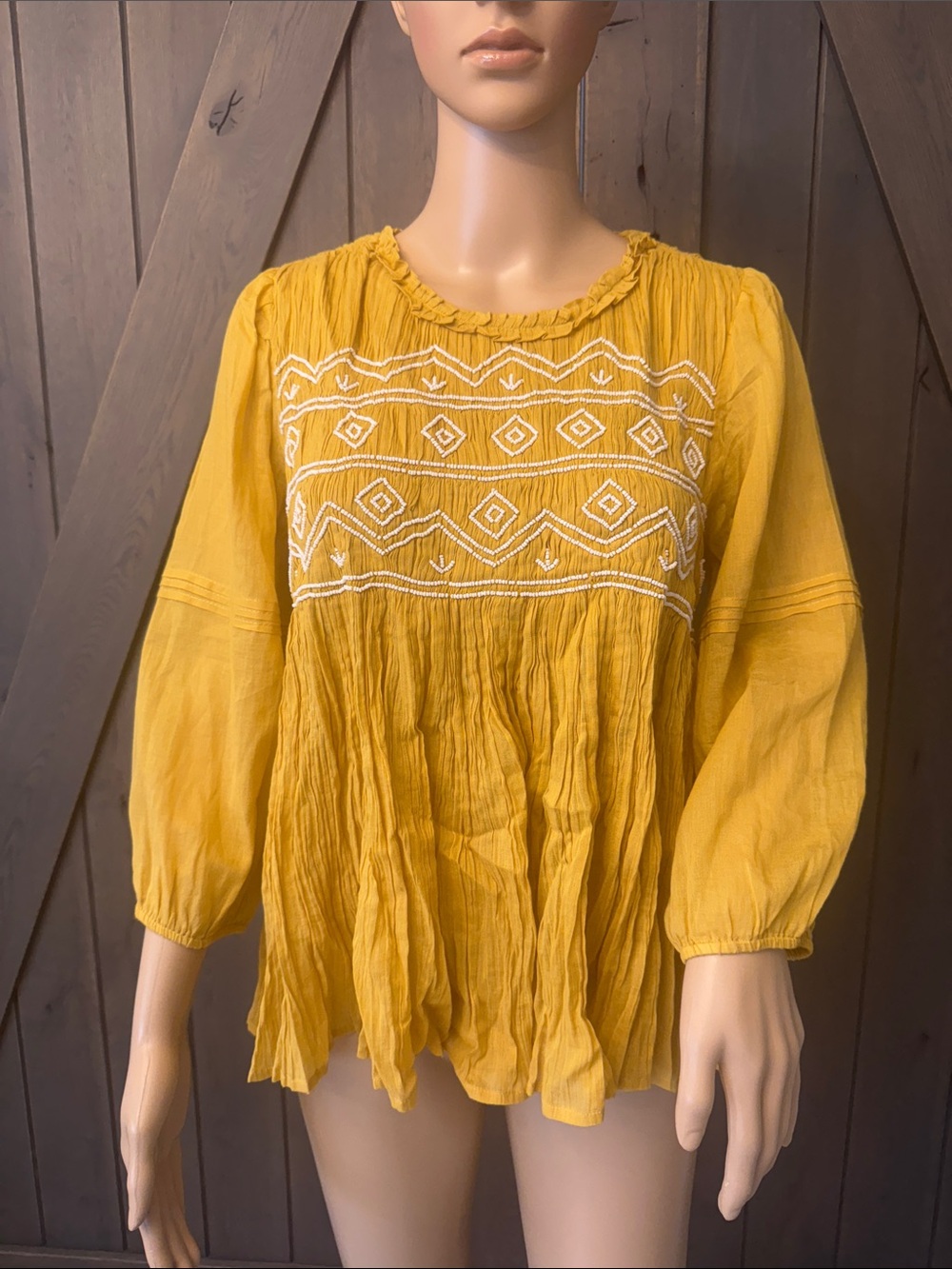 Anthropologie Yellow Embroidered Peasant Tunic